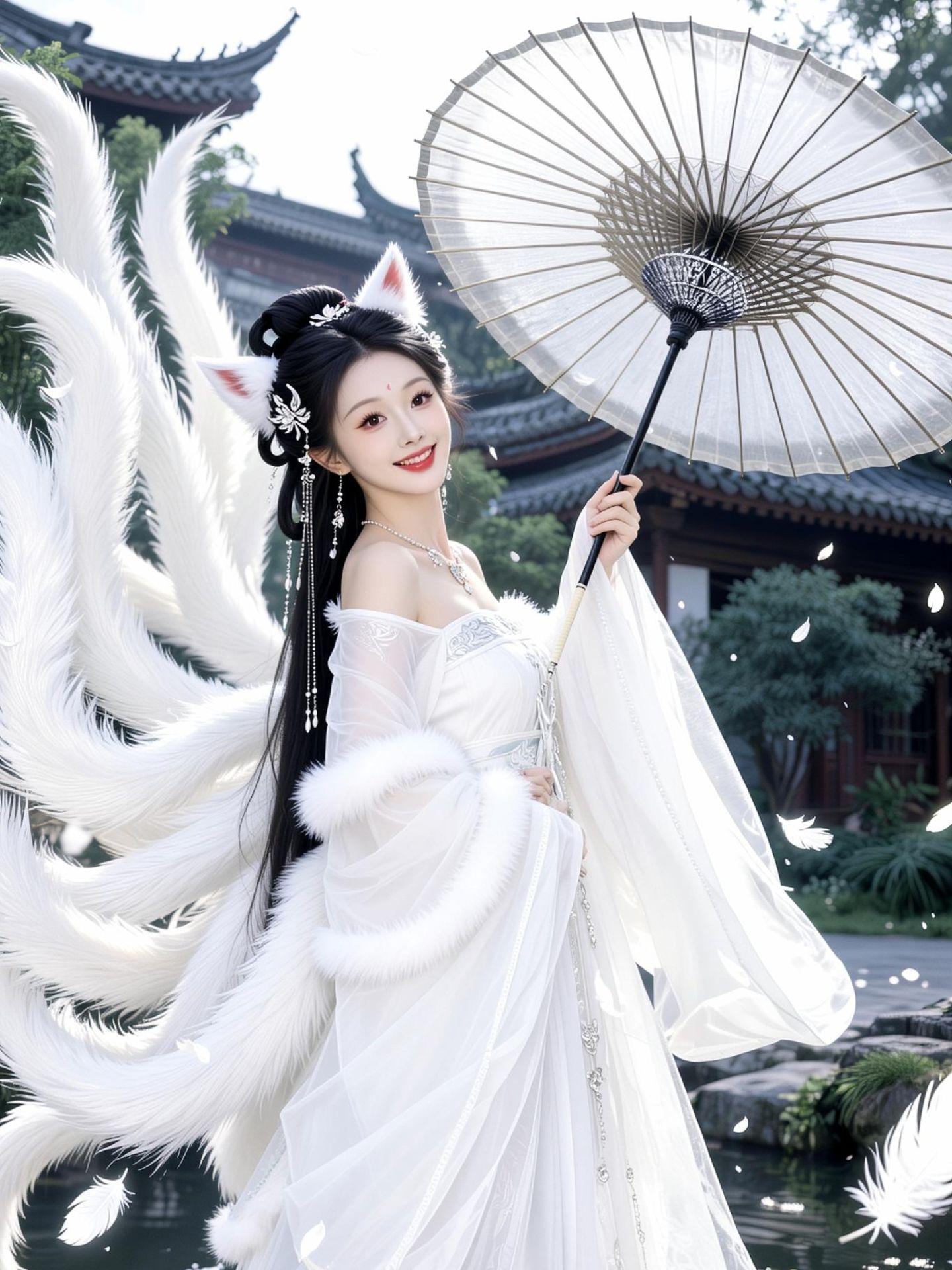 AI狐仙古风写真 随变ai随便玩 古风汉服撑伞 古风次元融合 狐仙