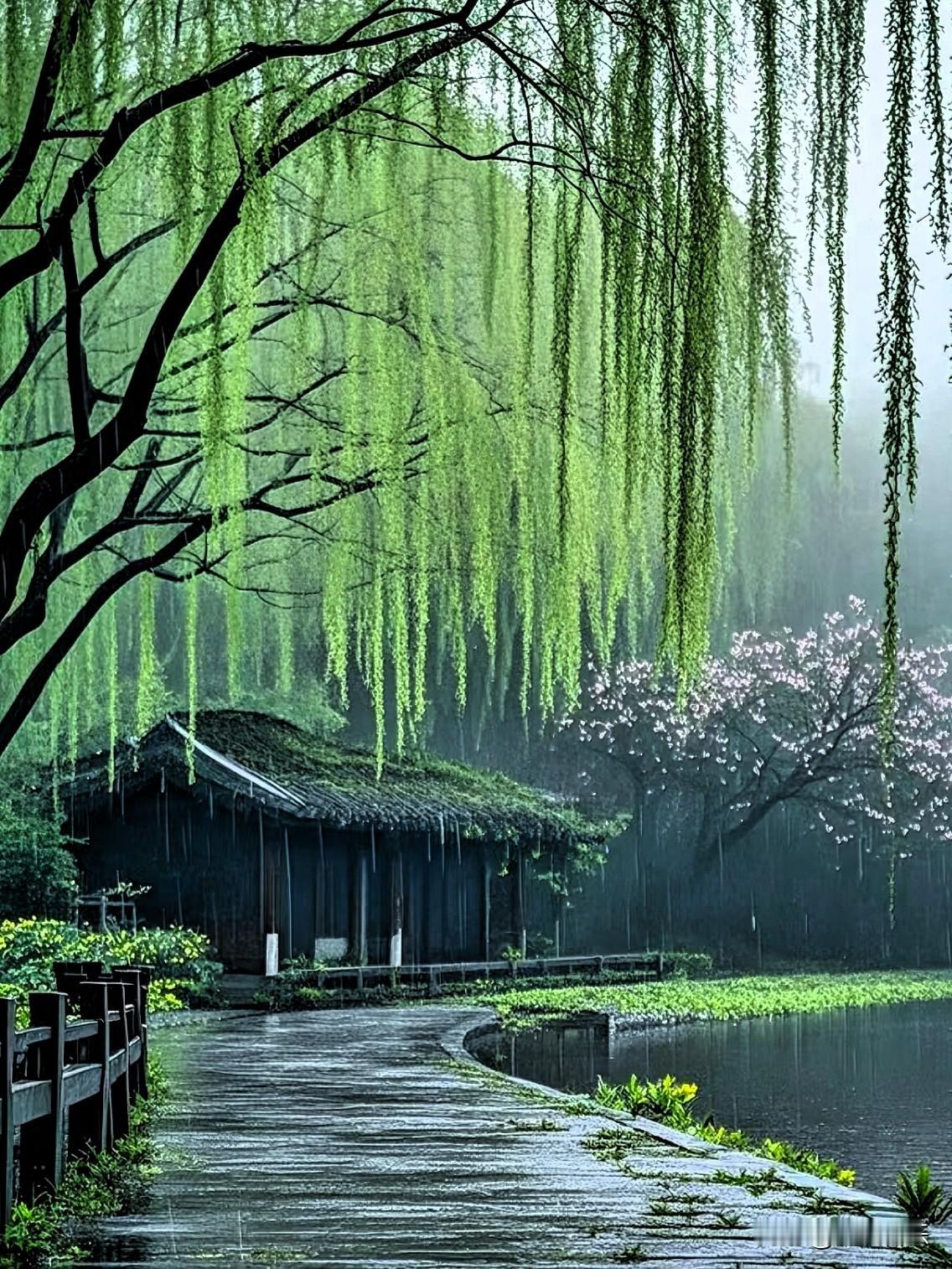 赏析：这幅对联的下联“风卷残云万里愁”与上联“雨欺弱柳千行泪”相呼应，以风卷残云