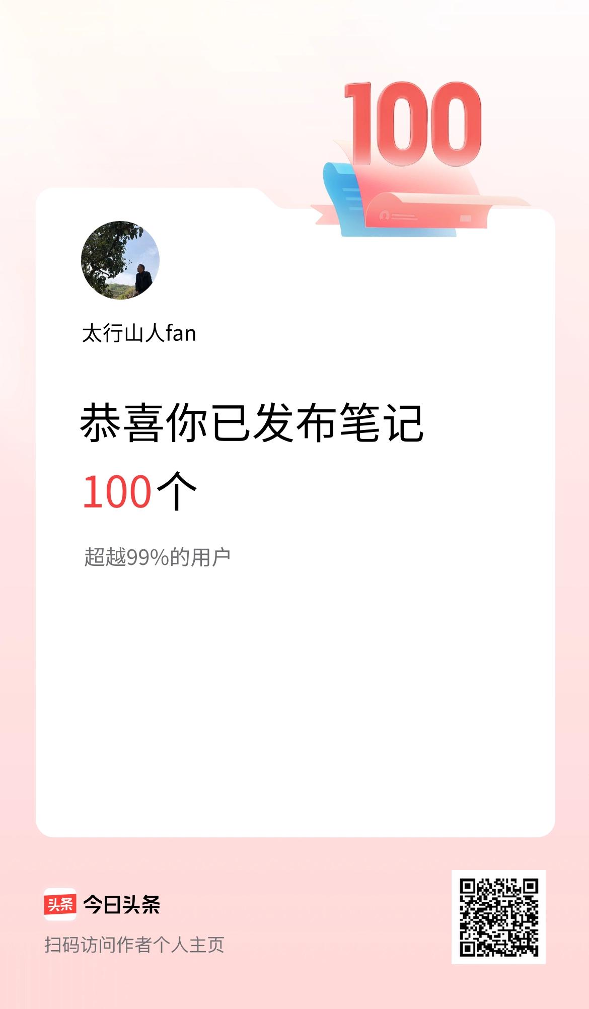我在头条累计投稿笔记100个