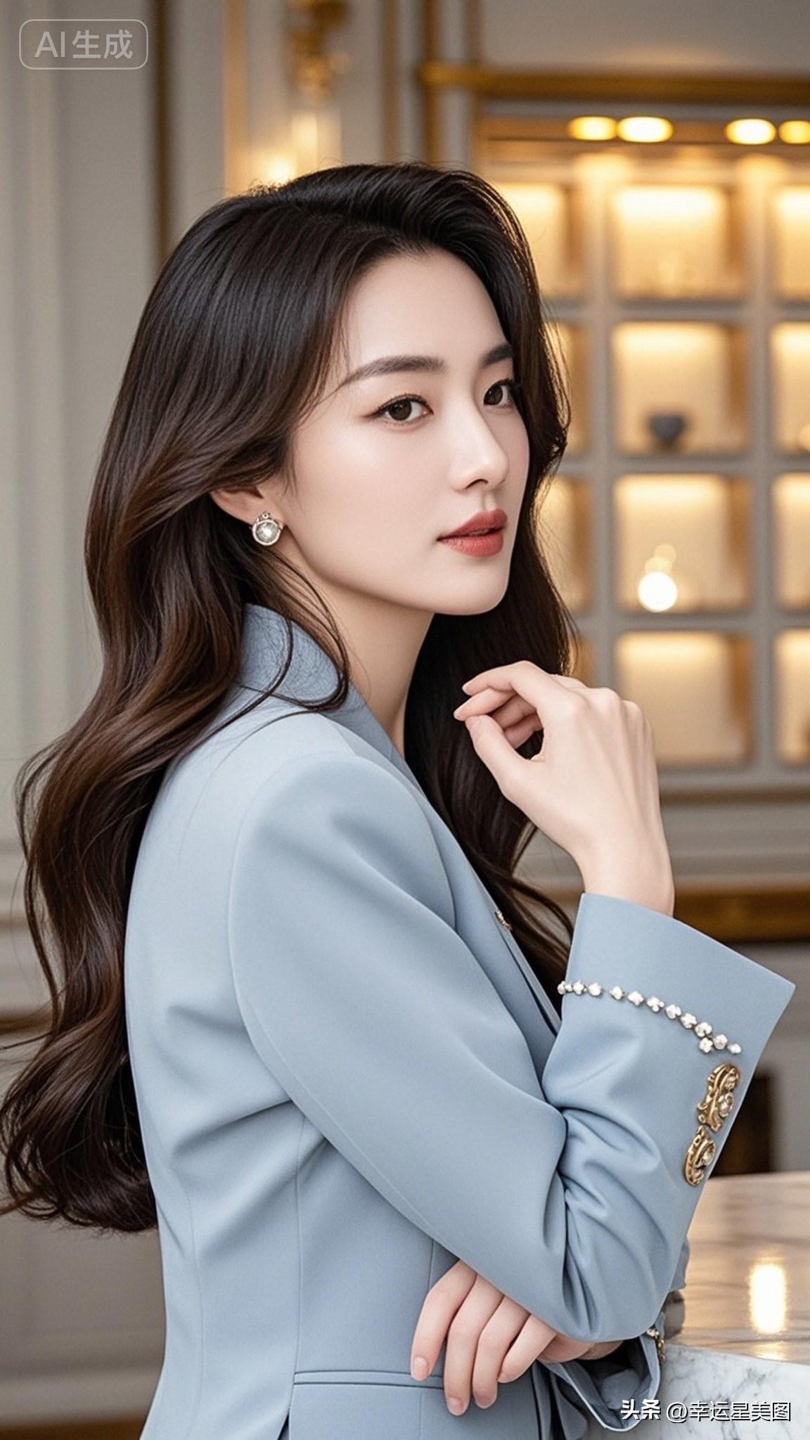 优雅黑西装，闪耀耳环，自信女神范儿！