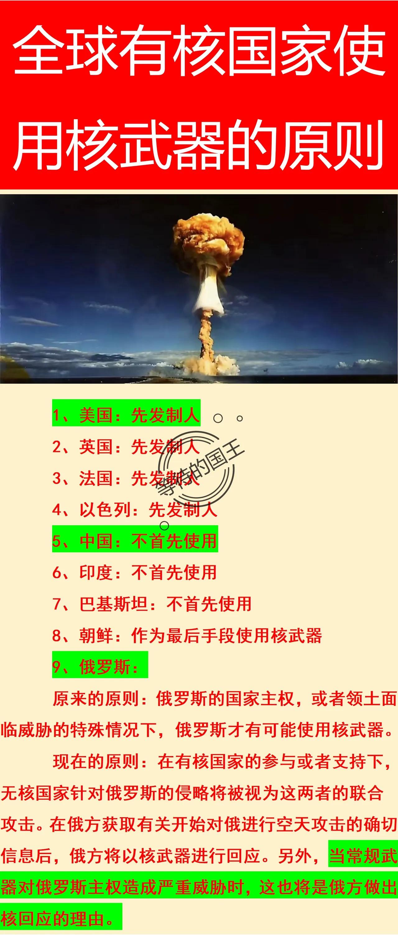 有核国家使用核武器的原则

美国：先发制人
英国：先发制人

目前，全球一共有9