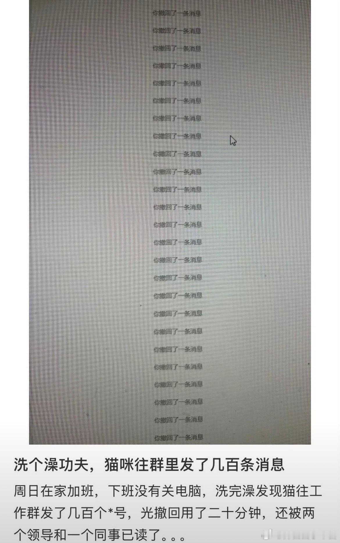 咪在工作群发了几百条消息不关咪的事，肯定是你下班后和咪吐槽了太多公司的事情了，咪