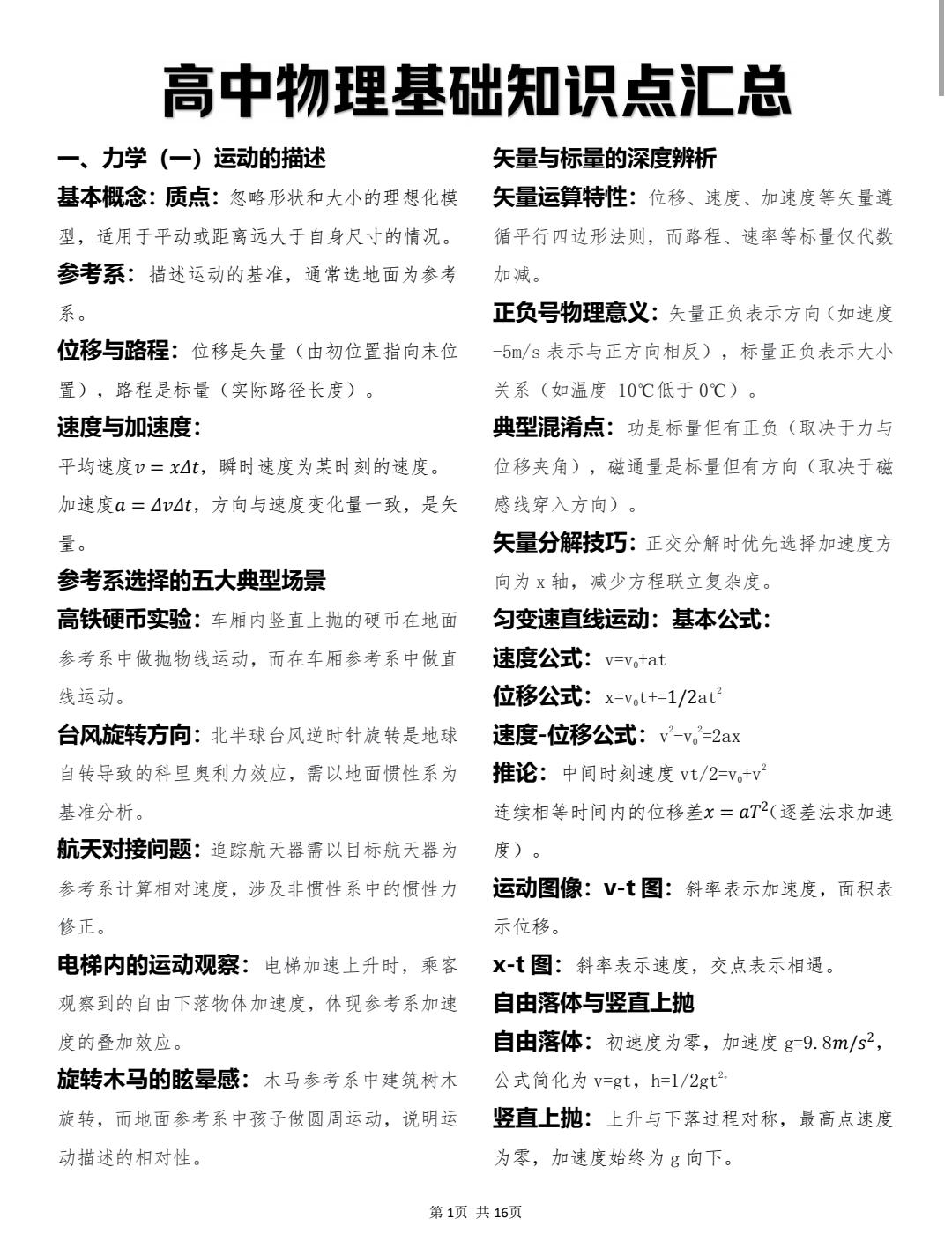终于有人把高中物理反反复复考的知识点整理好了，背下来，开学就用