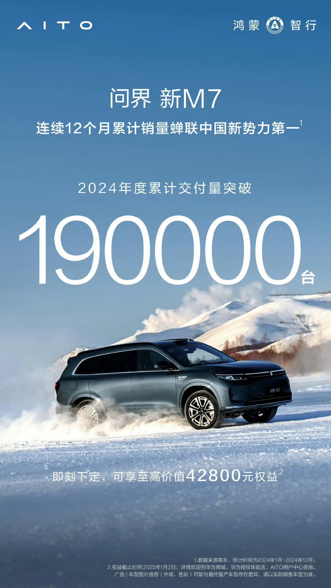 我的这台问界新M7确实没话说，2024年交付量突破了190000台，[喵喵]不愧