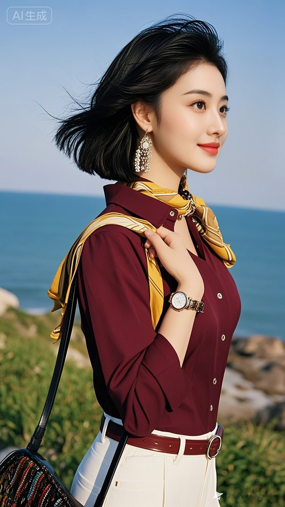 海边漫步，优雅穿搭，尽显时尚魅力！🌊👗💄