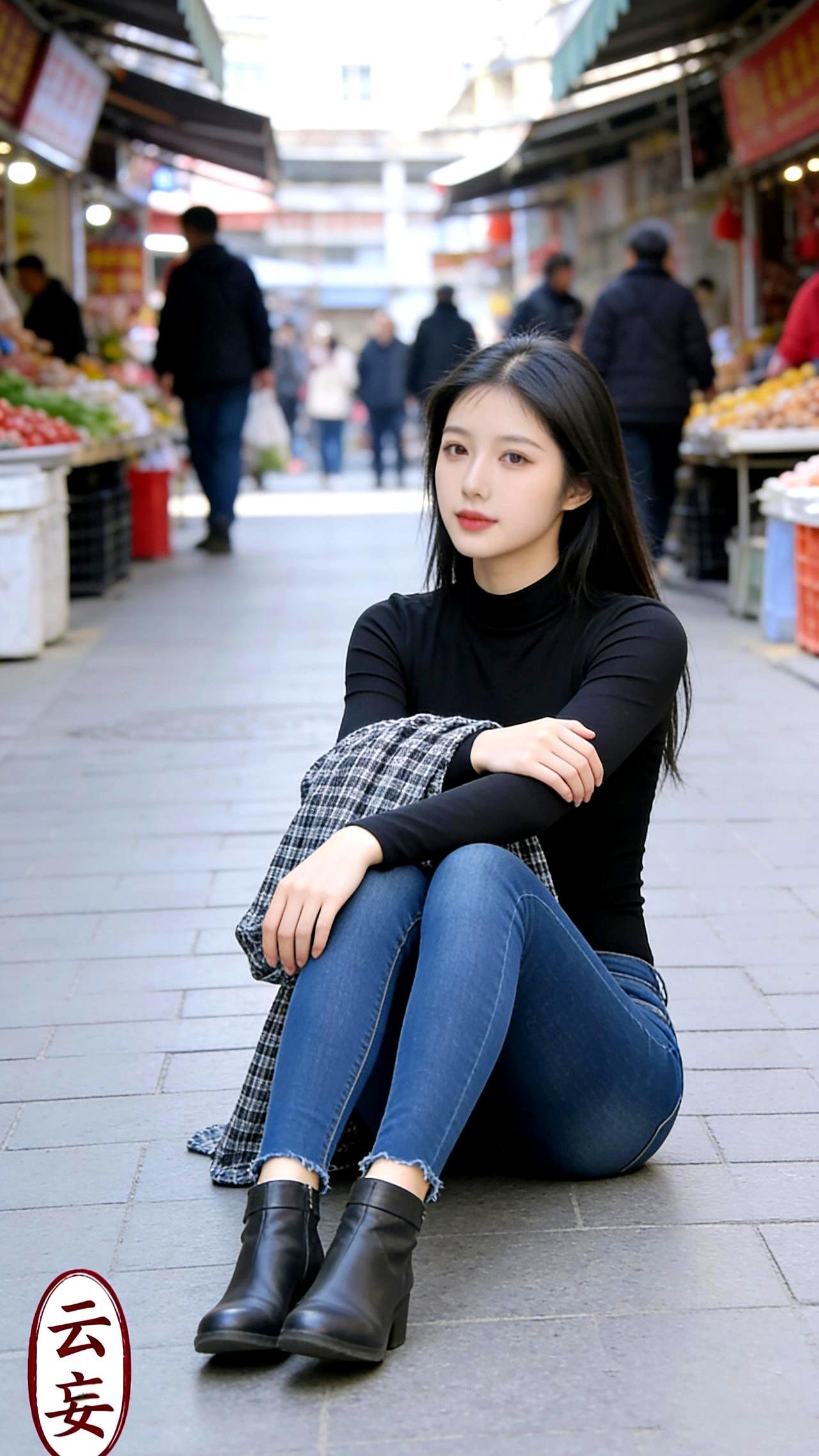 5厘米的粗跟，腿瞬间拉长十公分。
 
黑色高领配牛仔紧身裤再搭一双粗跟短靴，这套