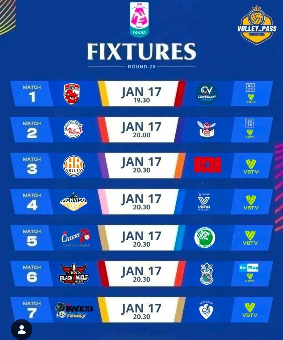 女排世界女排新闻意大利女排联赛 意甲R20对阵表 