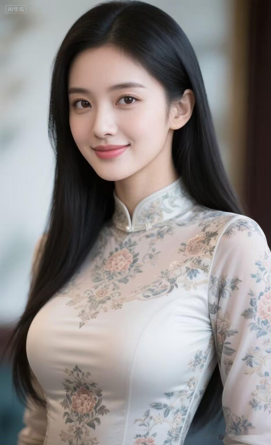 鹊桥仙·锦颜柔
 
青丝垂黛，旗袍凝秀，浅笑盈盈含暖。
芳华温婉自天成，看眉目、