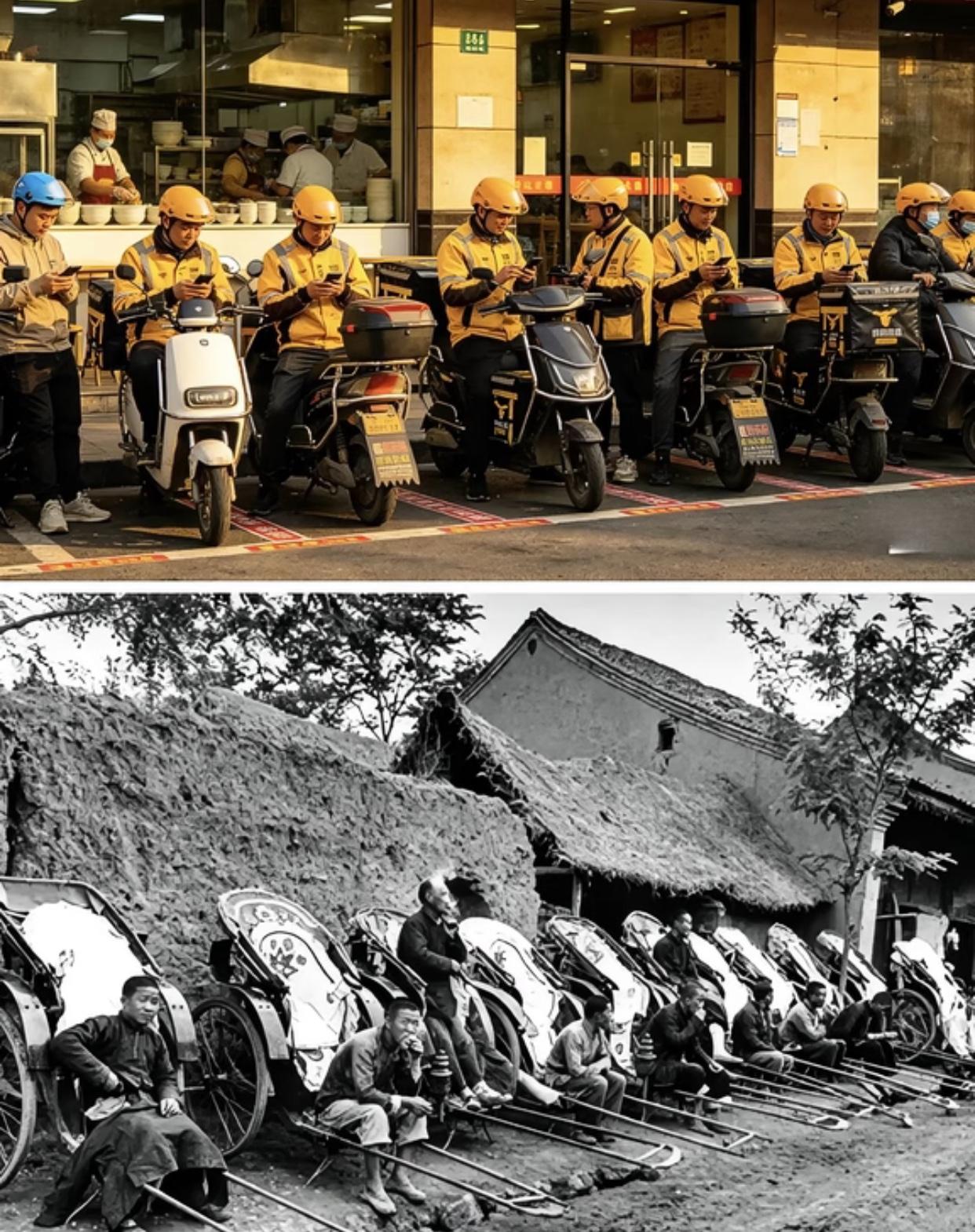 说是时代变了，
讨生活的姿势没改变，
其实穿的西装革履出入办公室的人，
甚至在普