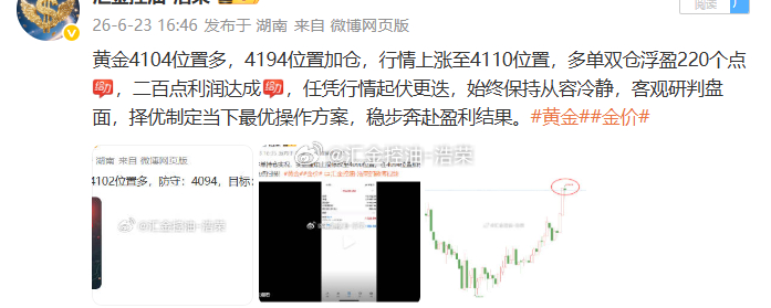 黄金4104位置多，4094位置加仓，行情上涨至4127位置，多单双仓止盈600