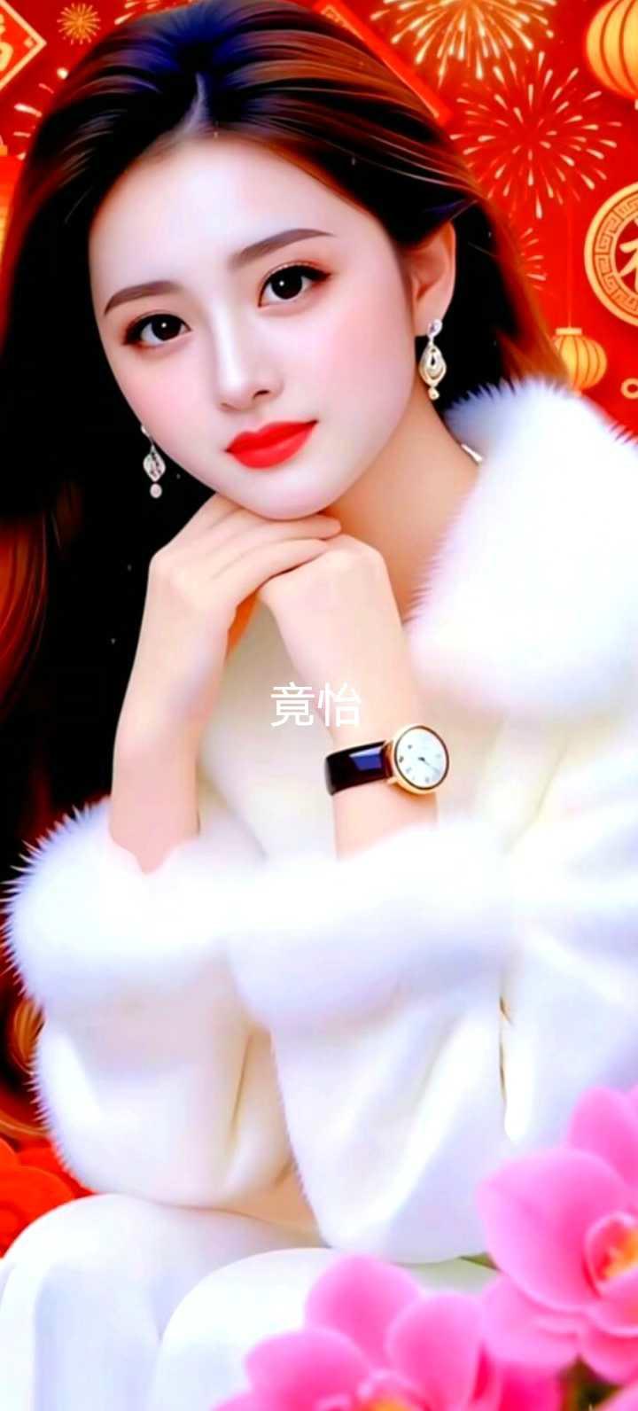 冬日暖阳下的温柔时光，白色毛绒外套搭配精致妆容，尽显优雅与甜美。