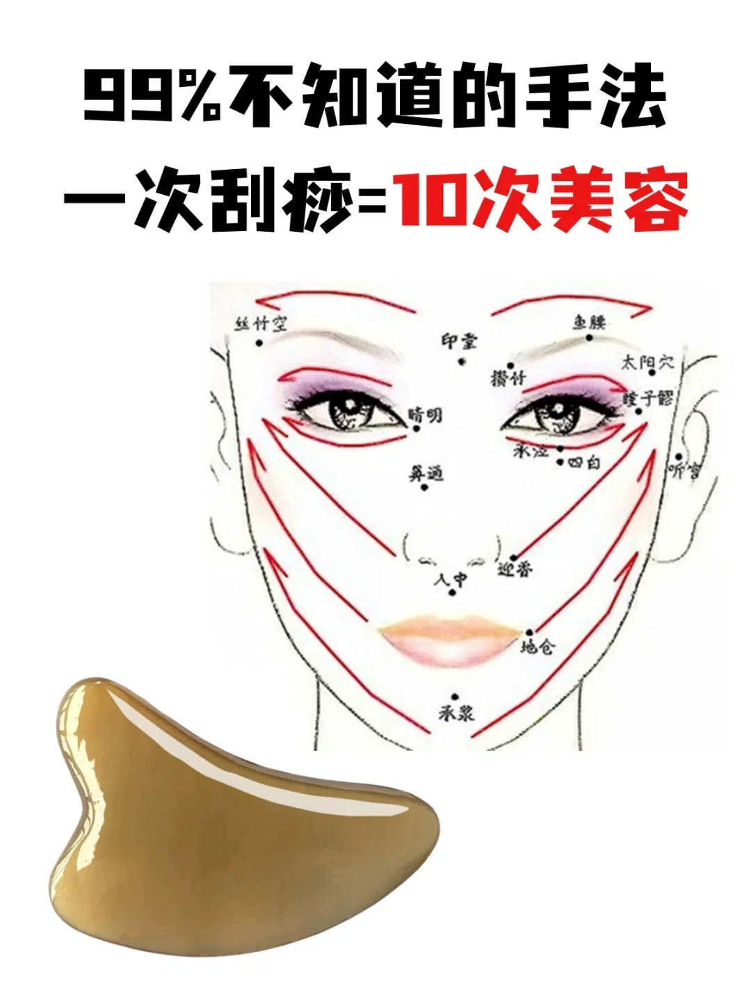刮痧板面部正确手法教程，30+美容㊙️籍