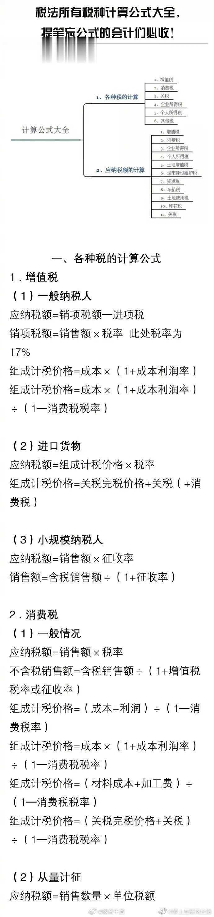会计必收！税法所有税种计算公式大全。 ​ ​​​