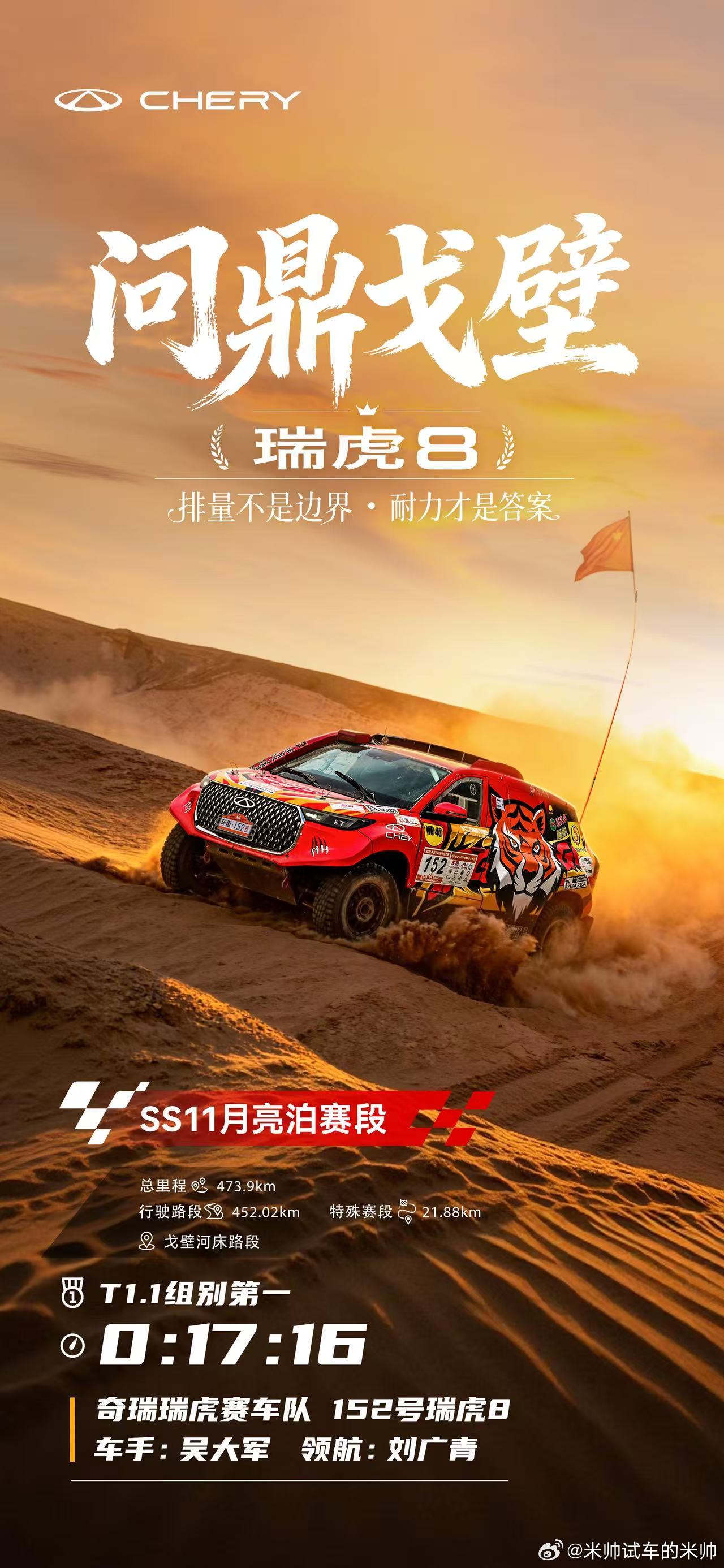 戈壁河床，狂飙夺魁！瑞虎8  原厂中国心SS11赛段勇夺组别头名冠军血统，越战越
