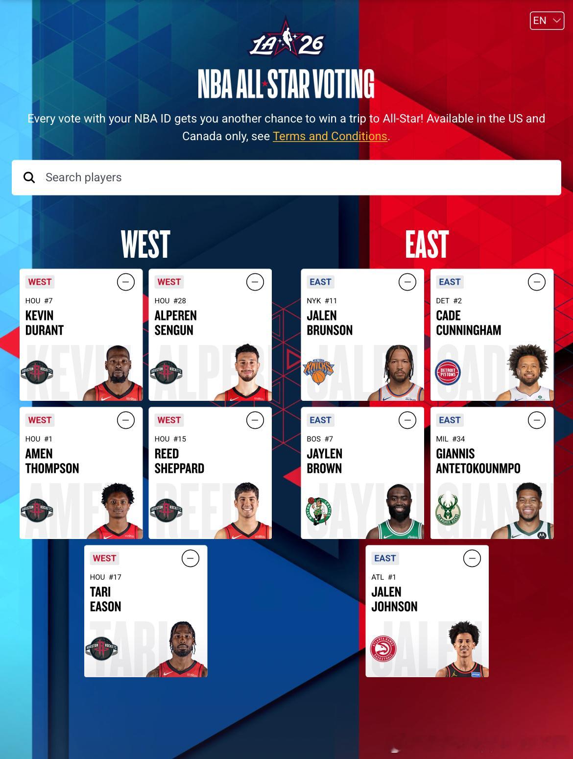 随便给全明星投了一票15号里德谢泼德休斯顿火箭