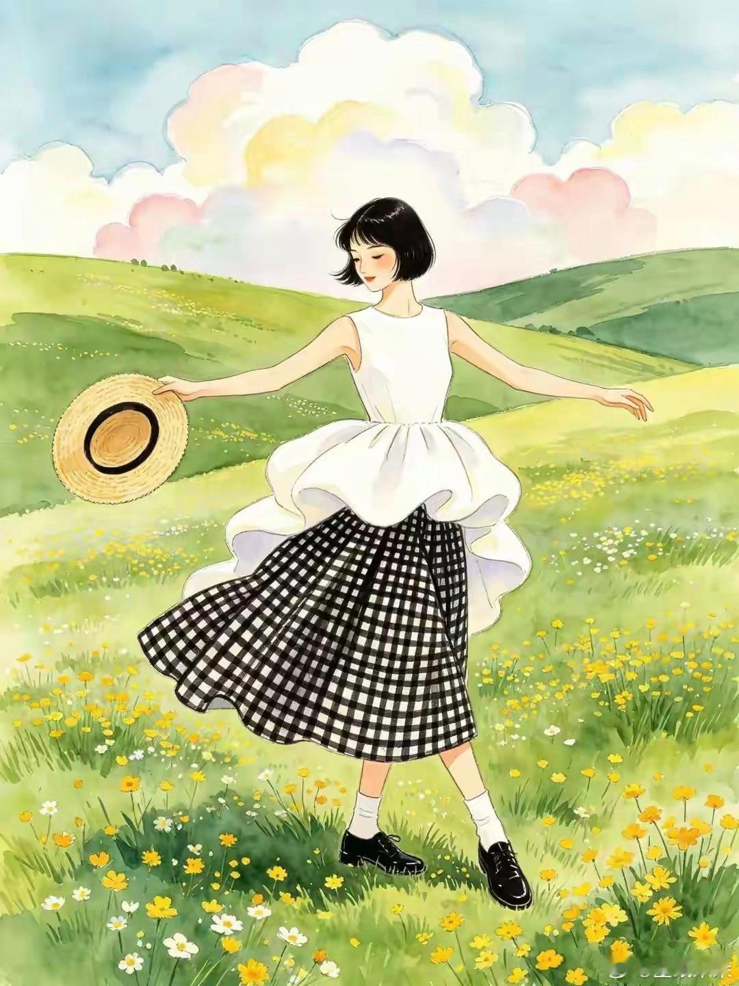 假期快乐田园游治愈插画背景图 