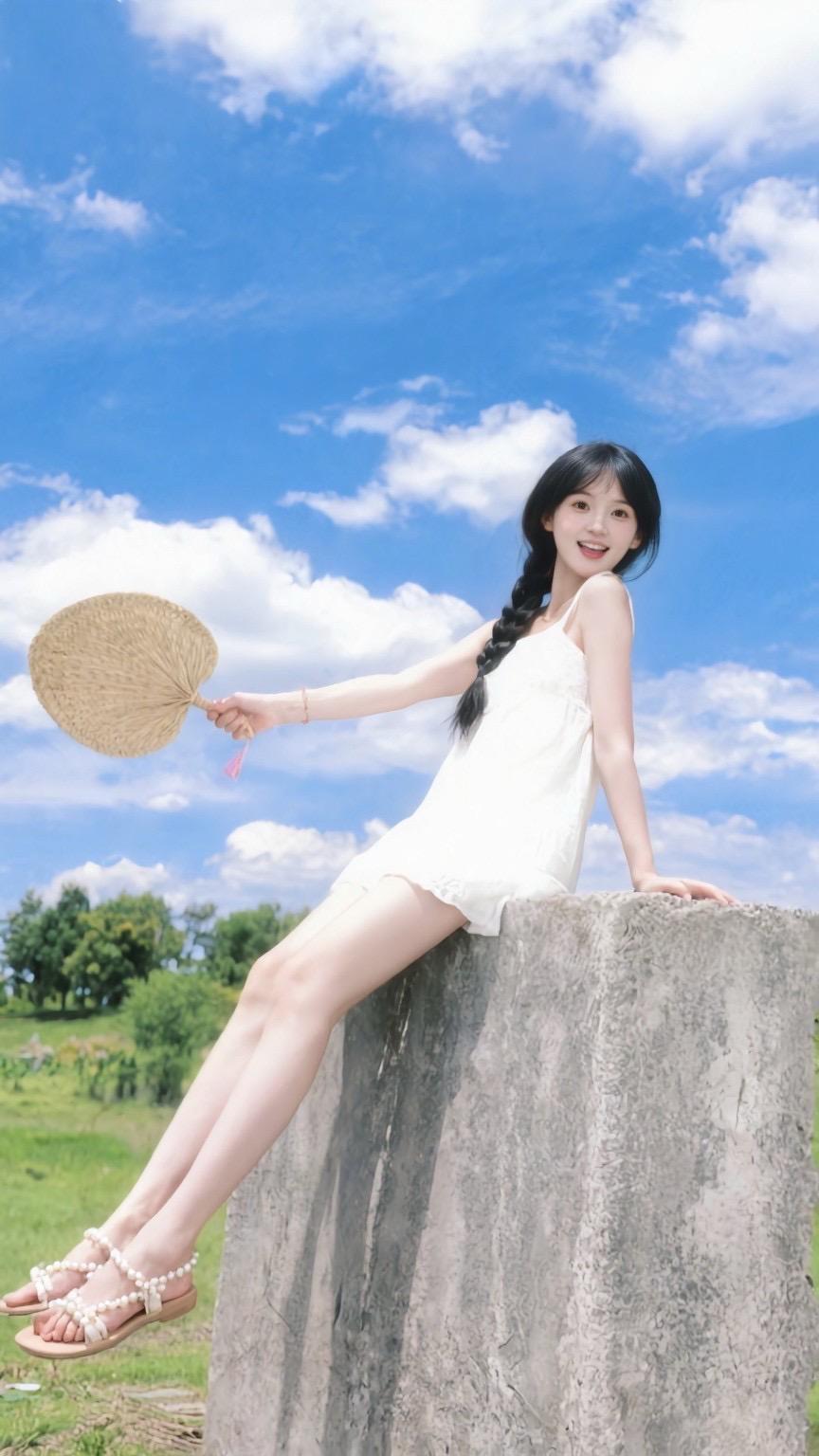 女生白连衣裙 少女写真 少女感 拍照姿势