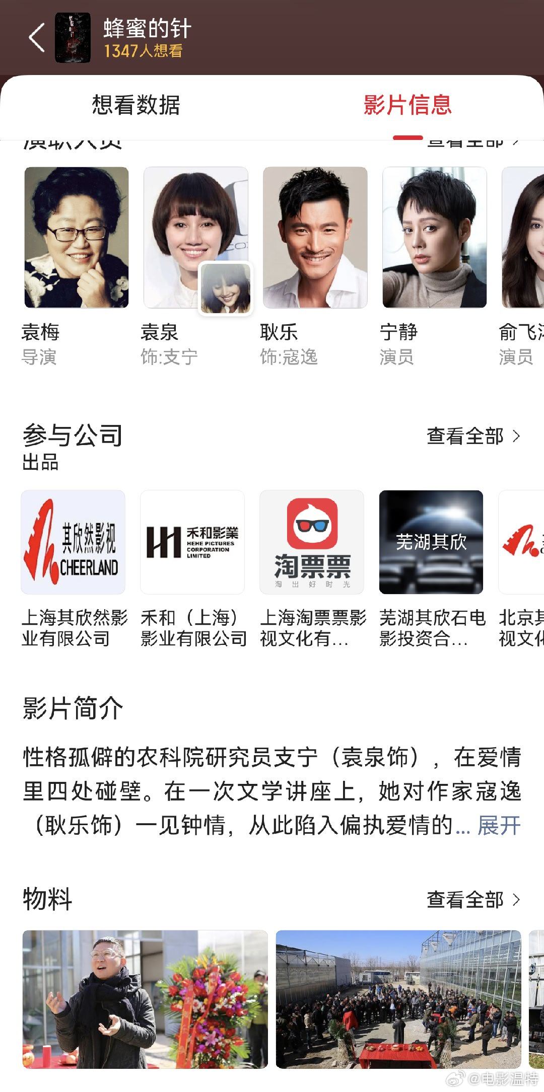 听听温特怎么说   电影蜂蜜的针     猫眼显示导演：袁梅也是总制片人出品人主