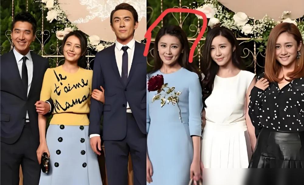 最近厦门那场代言人盛典的合影，被大家扒火了。
高圆圆和刘芸同框站两边，中间穿蓝