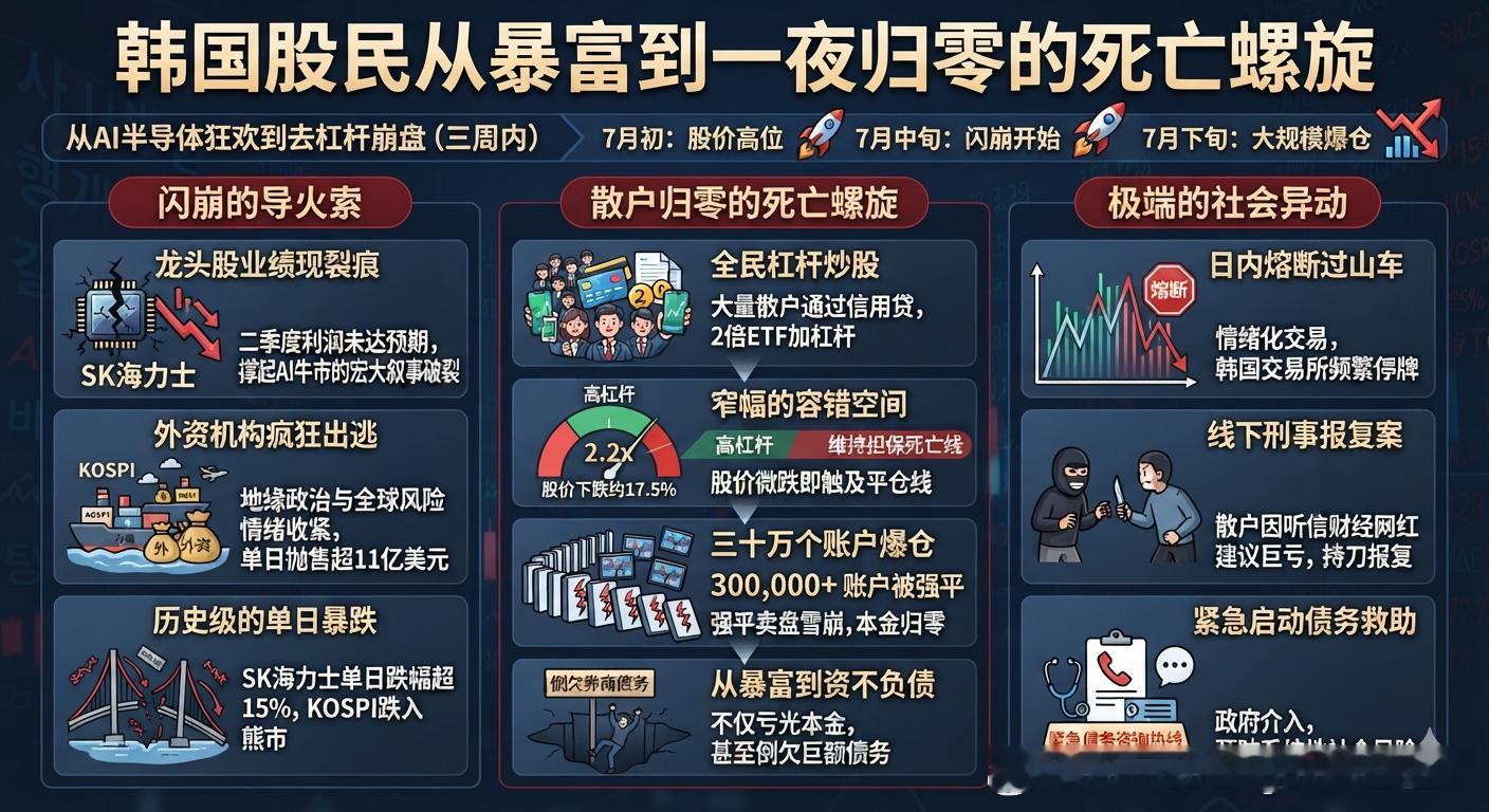 韩国股民从暴富到一夜归零 韩国股市近期因“AI半导体退潮”与“高倍数杠杆爆仓”引