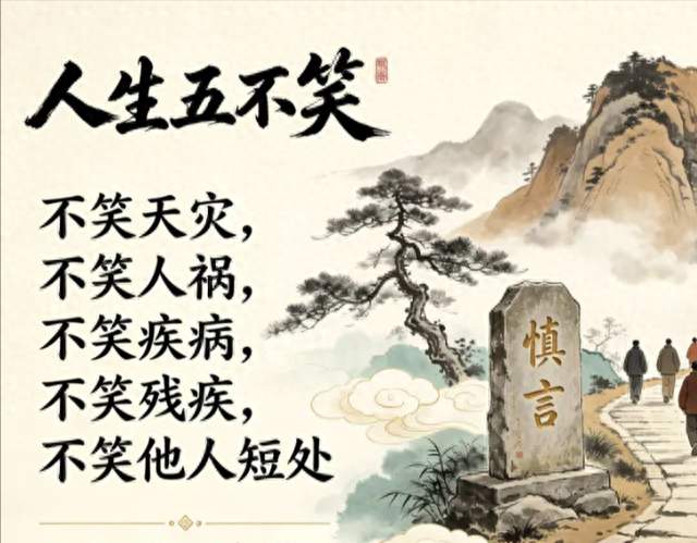 人生五不笑：不笑天灾，不笑人祸，不笑疾病，不笑残疾……