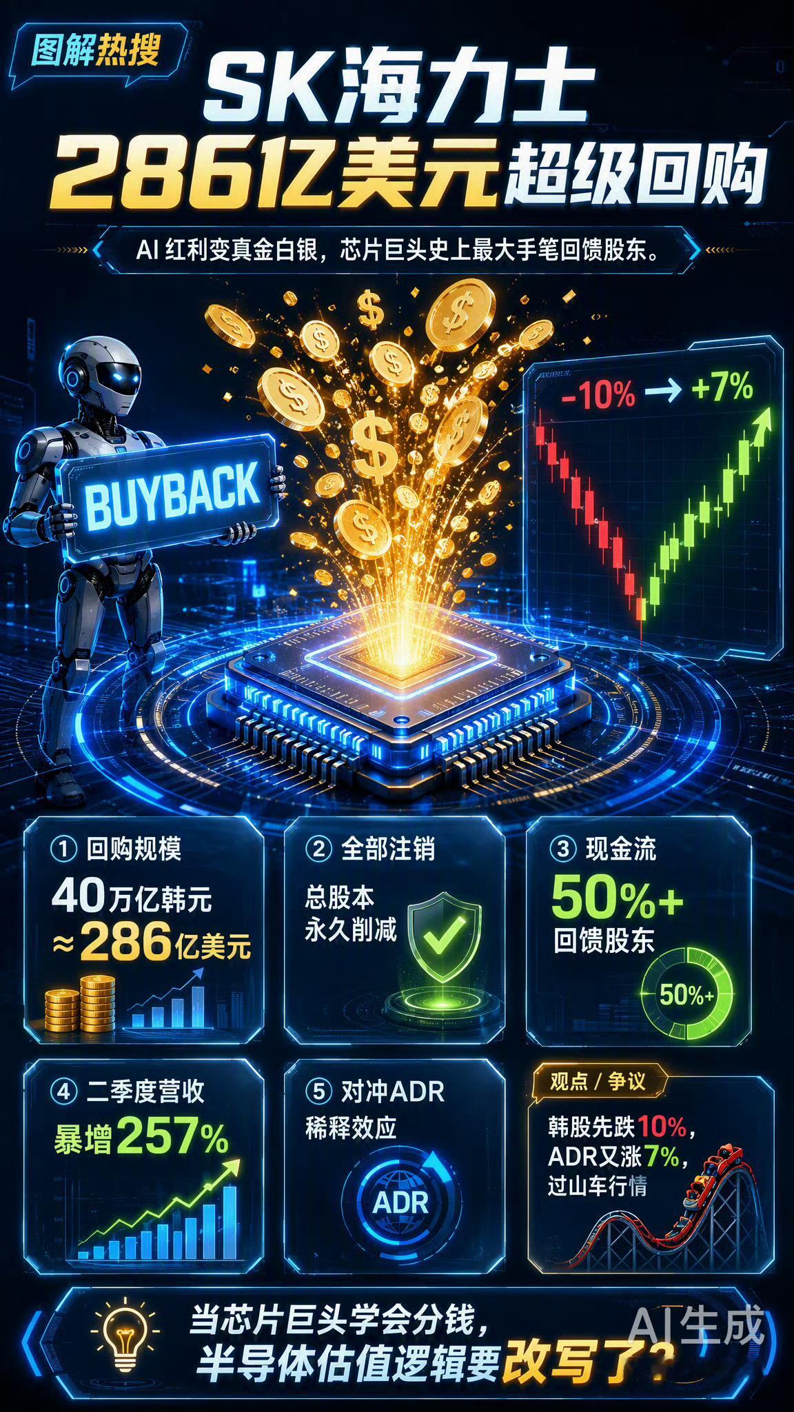 难怪港股2倍做多海力士下午被资产抄底大买！SK海力士拟回购286亿美元股份 芯片