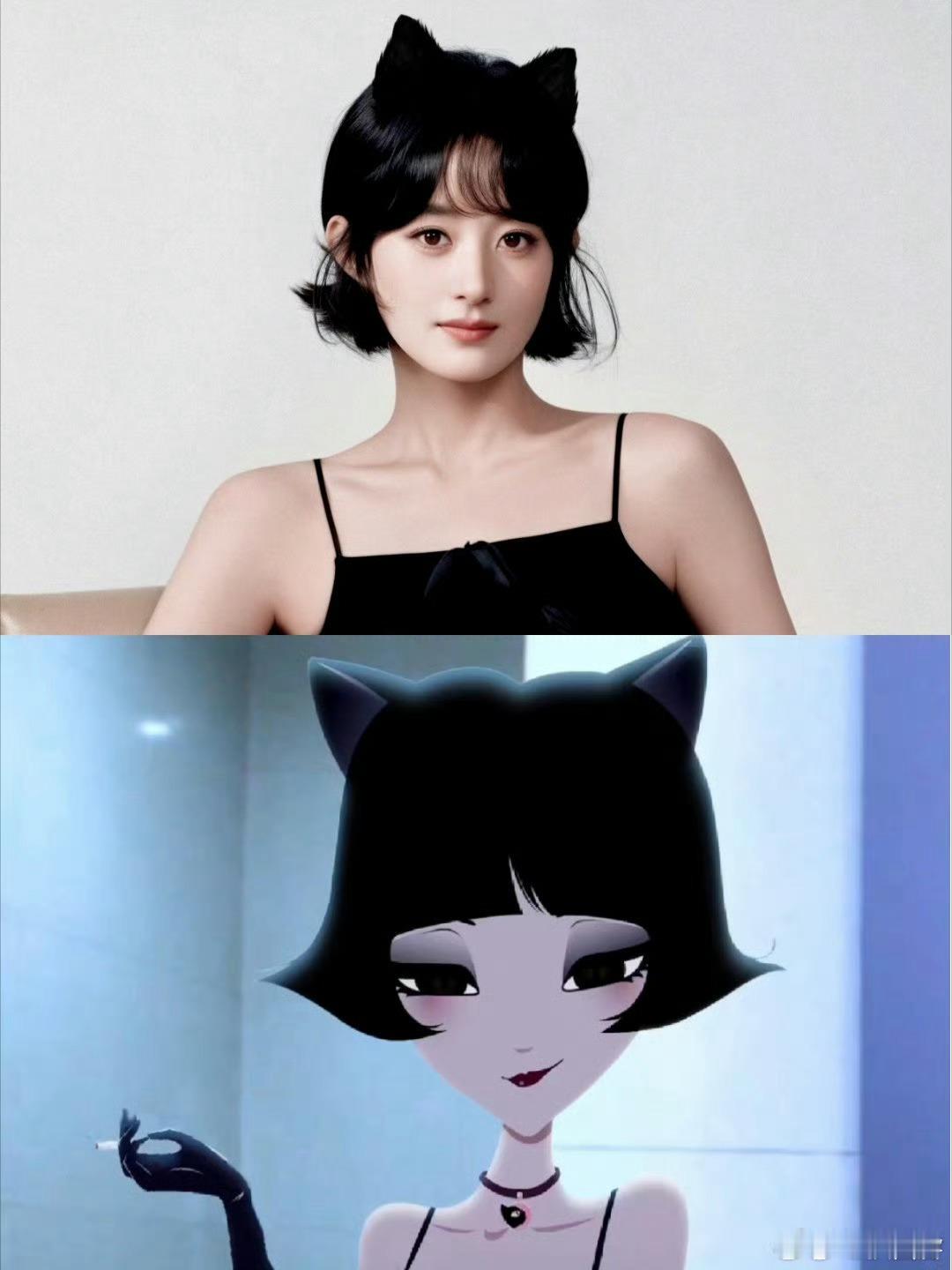 赵丽颖新发型撞上泡芙小姐，明明很漂亮，但这发型有点搞笑。 