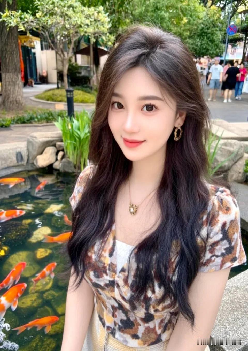 美女锦鲤池许愿，永远二十八许愿 许愿池祝福