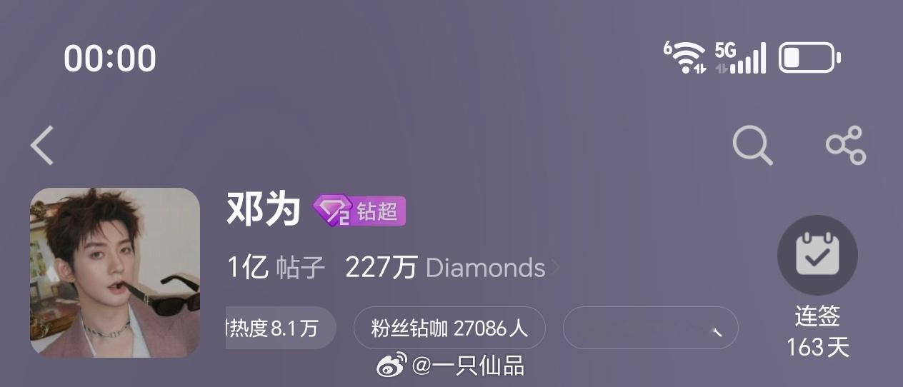 邓为超话昨日超like3.6万+邓为牛比，钻石牛比 