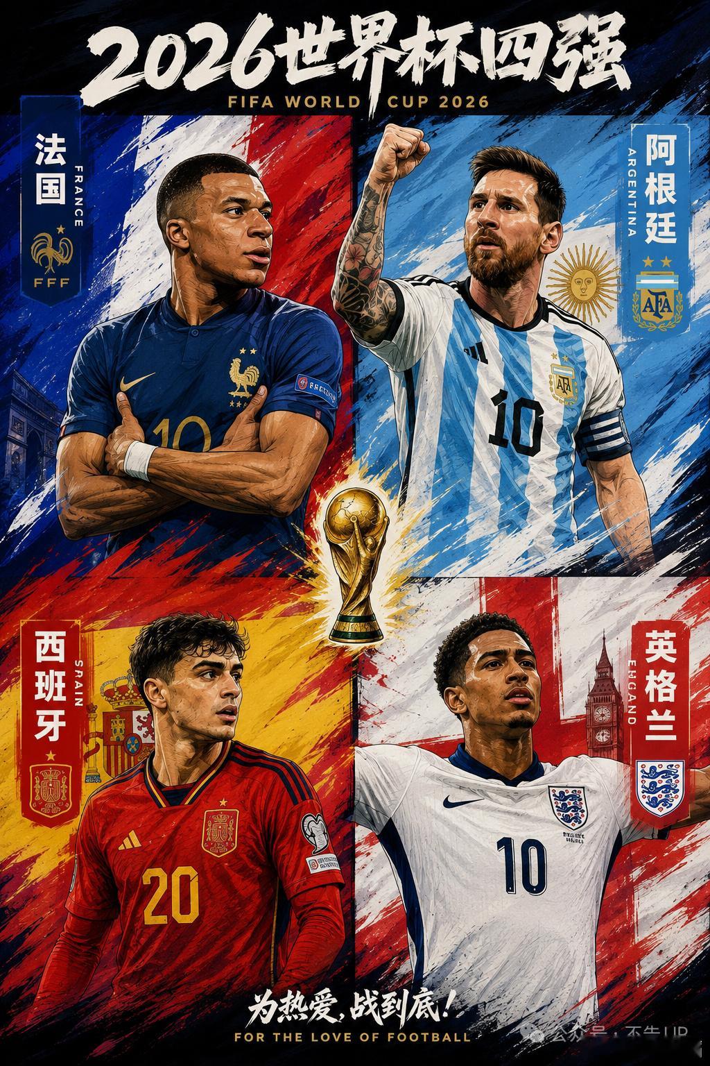 世界杯四分之一决赛仍在酣战，但预测结果海报已出法国🇫🇷西班牙🇪🇸的对决定
