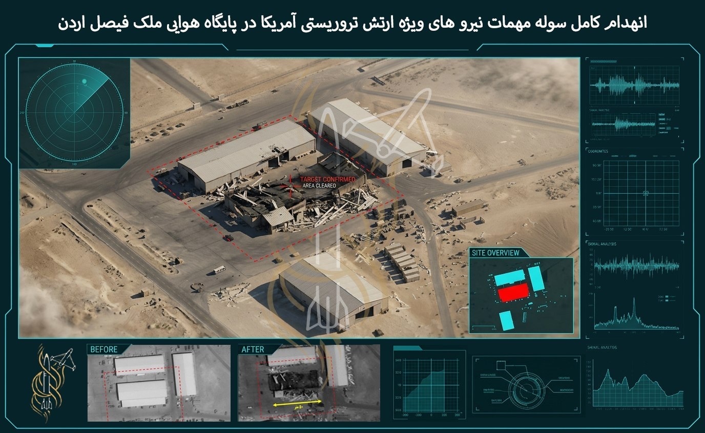 🇮🇷🔥 卫星图像显示，约旦“费萨尔国王”空军基地内美国陆军特种部队所属的弹