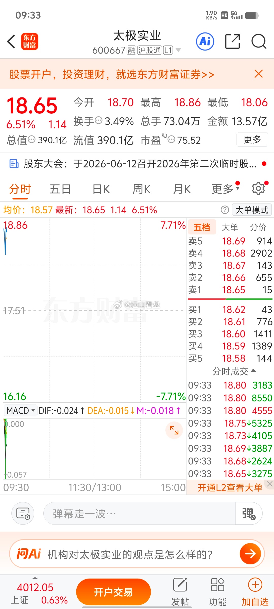 通知，太极实业 sh600667[股票]全部落袋出来 