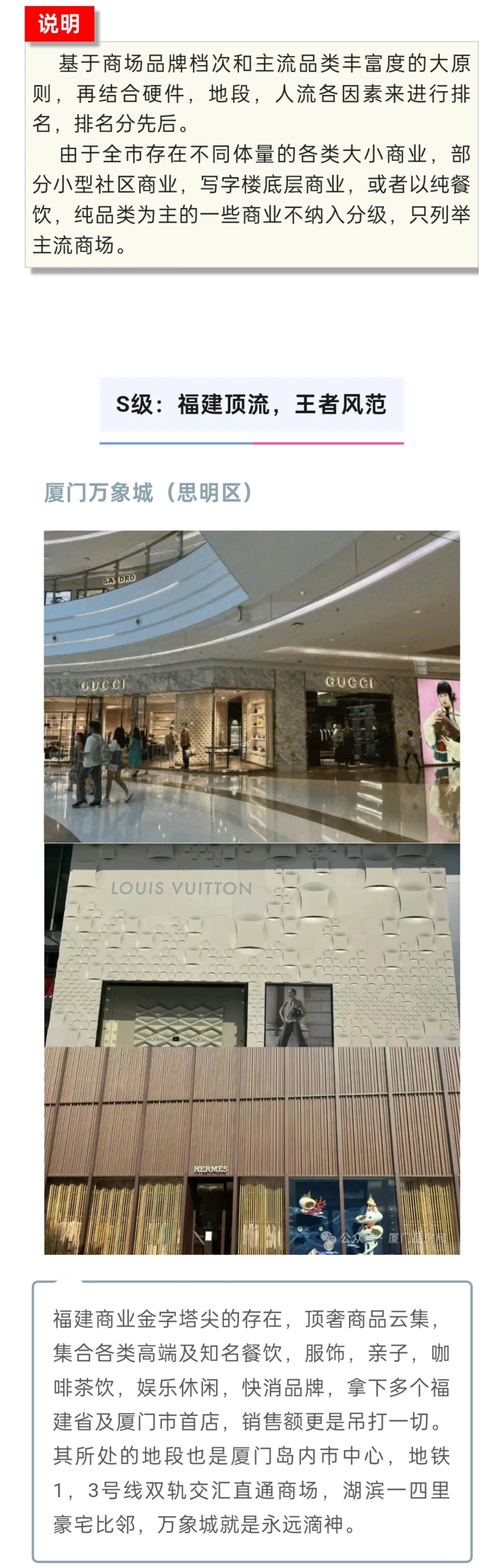 厦门｜主流商场分级排行榜