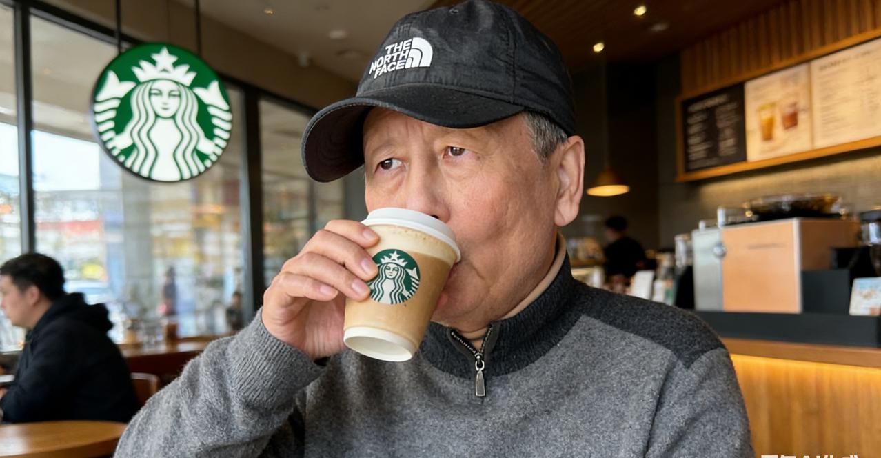 这个老人在咖啡厅独享美咖，脸有点熟悉，神情里带着一种松弛的沉静，丝许的忧伤，这一