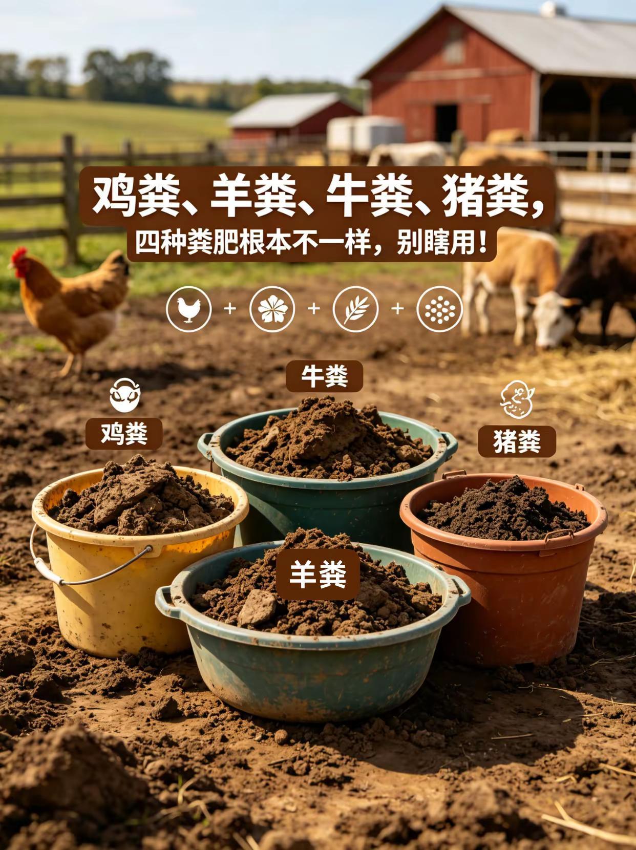 四种粪肥根本不一样，别瞎用！。粪肥 鸡粪 羊粪 牛粪