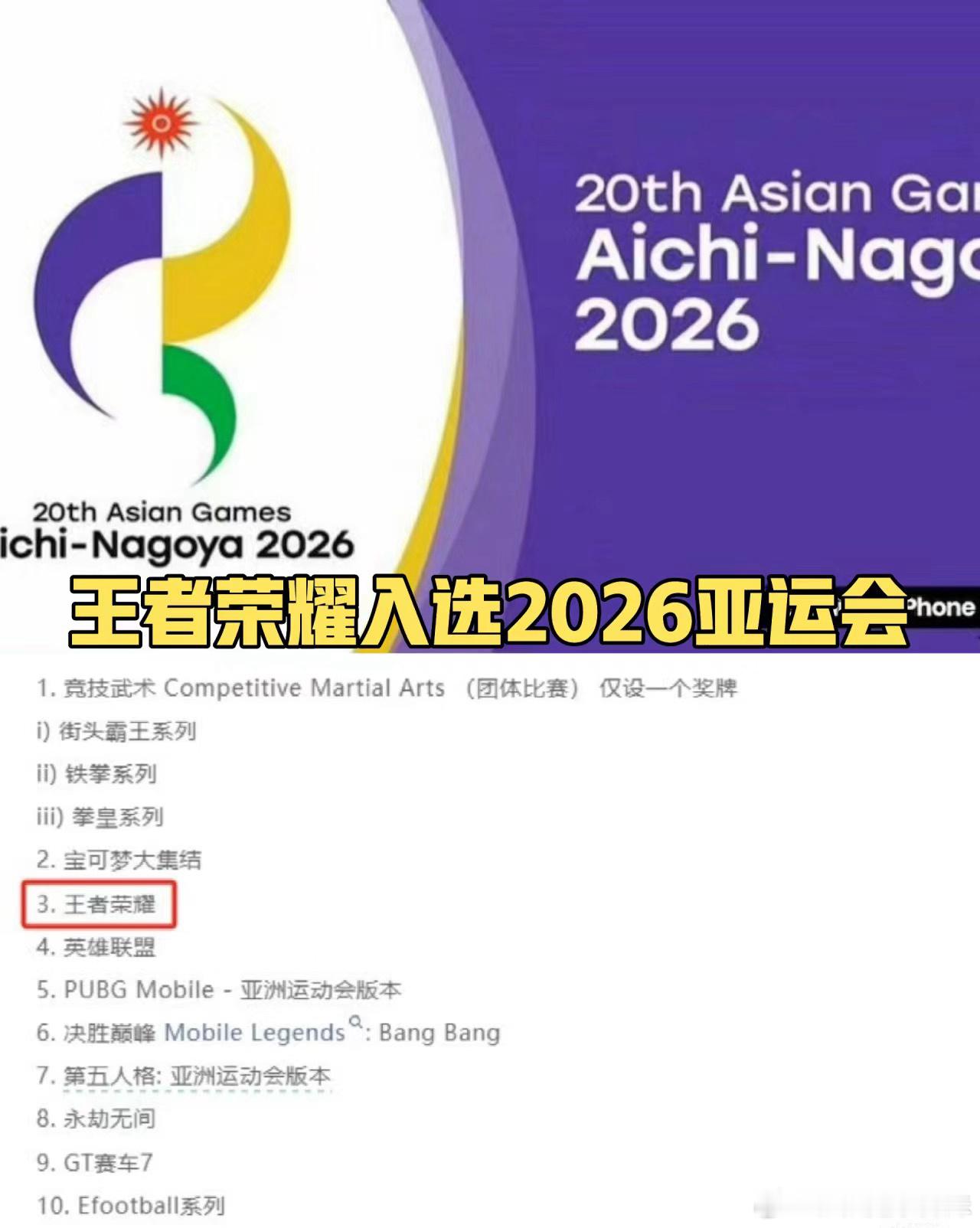 王者荣耀入选2026亚运会的电子竞技比赛项目了，不难看出游戏或者说是电子竞技正在