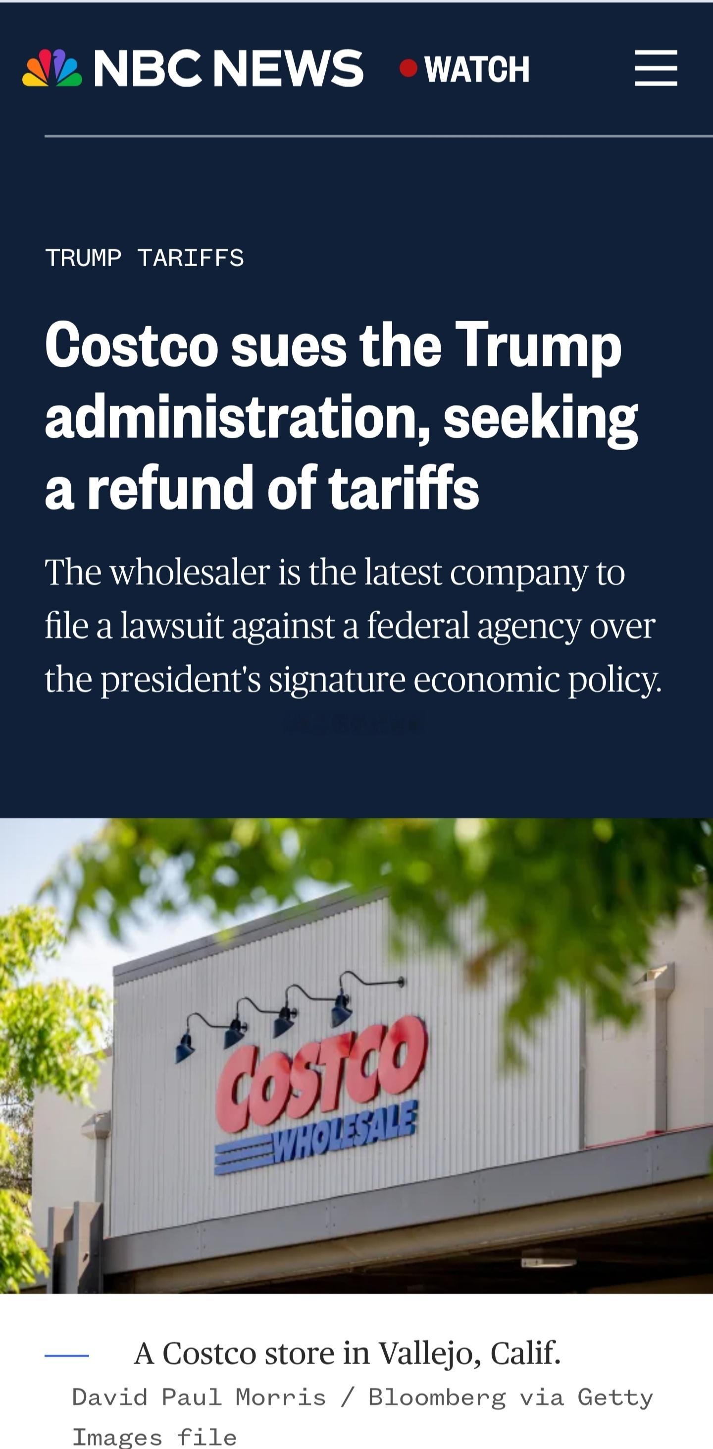 据CNBC报道，美国连锁商超巨头好市多已提起诉讼，要求国际贸易法院裁定，特朗普政