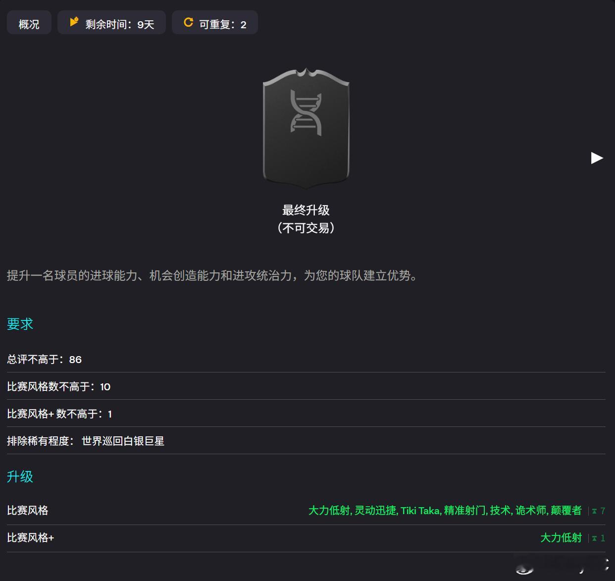 1月26日新增进化：✦ 强势策略（3w金币 300绿点）FC26