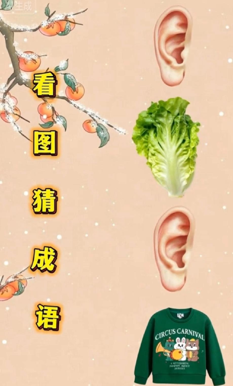耳朵+生菜+耳朵+衣服”是什么成语？