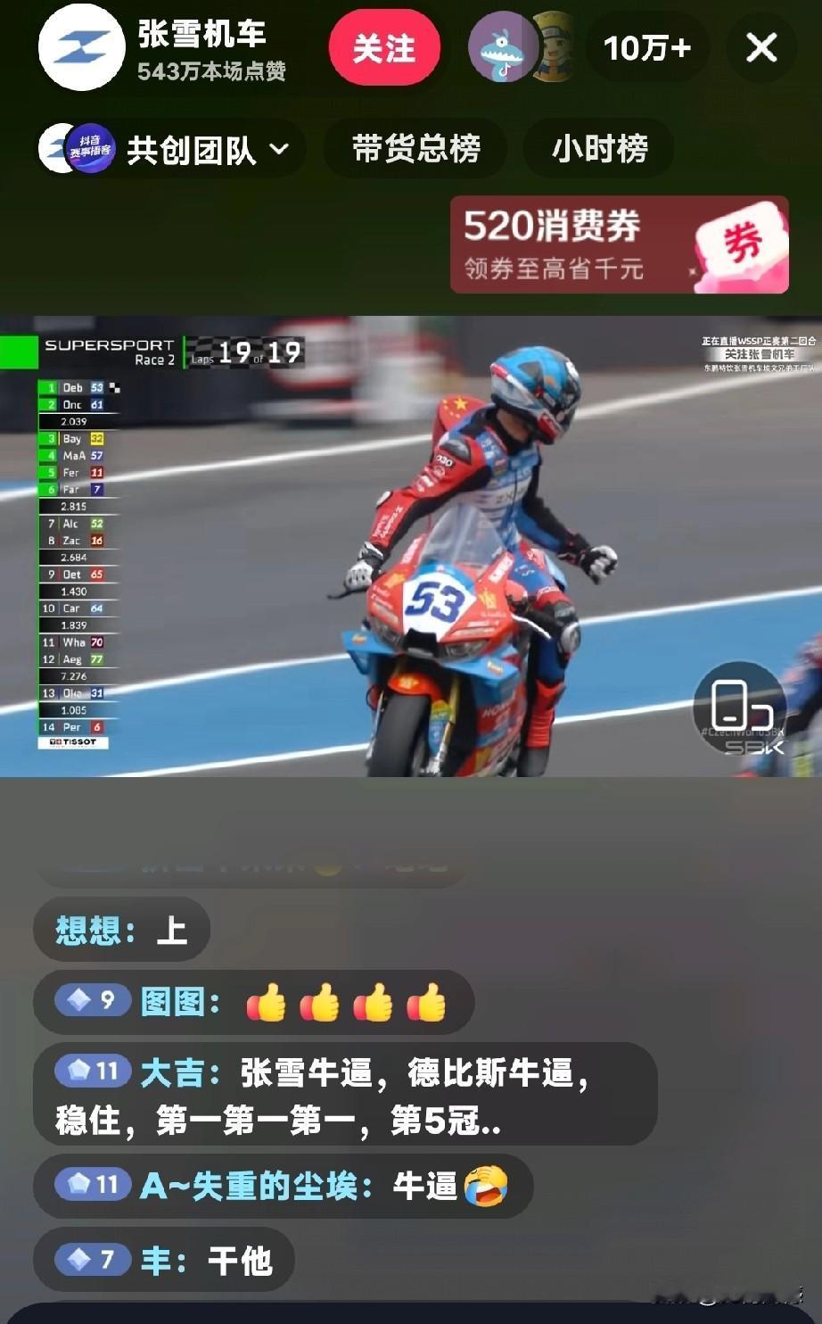 张雪机车又杀疯了，在5月17号捷克站的第二站比赛中，瓦伦丁一路绝杀，后又拿下了冠