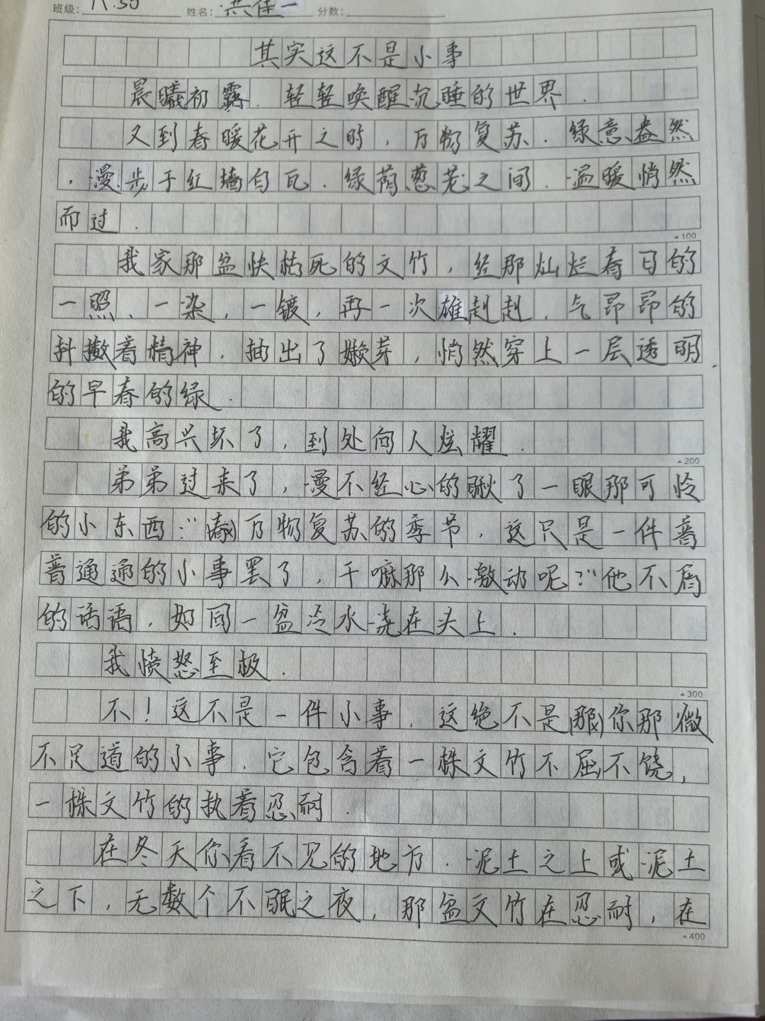 喜欢小姑娘的字，作文也还不错