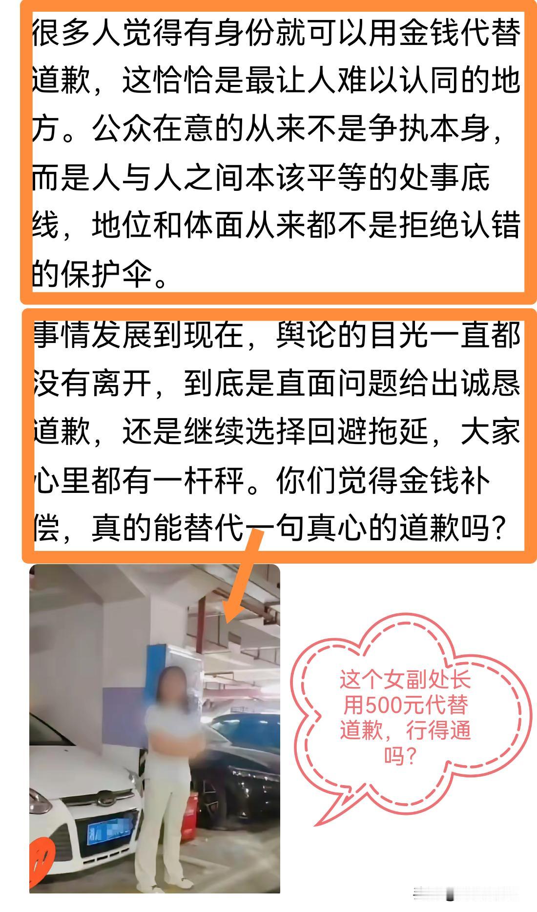 长沙占车位的女士想用500元代替道歉！据说还是体制内的某处副处长，平时横习惯了？