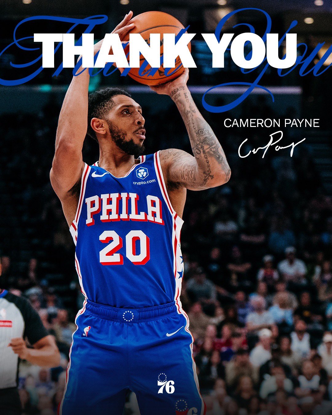 优质射手！76人官方：感谢卡梅伦-佩恩本赛季的付出