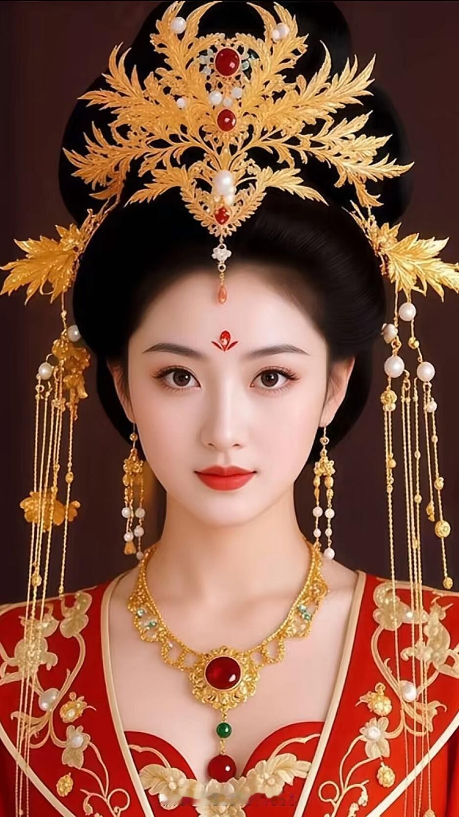 古典美人，红衣金饰，惊艳绝伦！