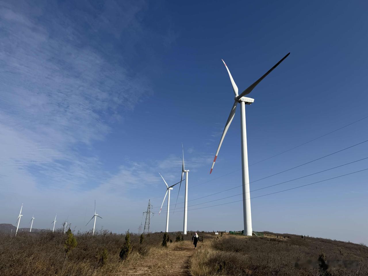山风里的白色巨轮

沿着被枯草染成浅黄的小路往山顶走，风裹着干燥的草屑掠过耳尖，