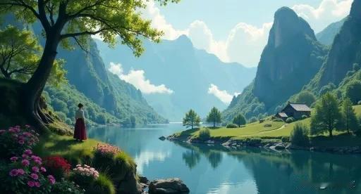 #上联：山重水复疑无路；诚邀下联#
下联可以是：“柳暗花明又一村”。这是一幅描绘