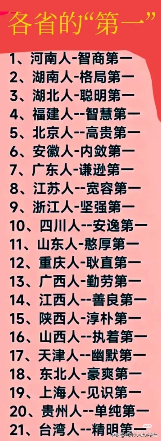 各省人优点第一
要说各省人优点，那可真是各有千秋。就拿山东人来说，他们在全国口碑