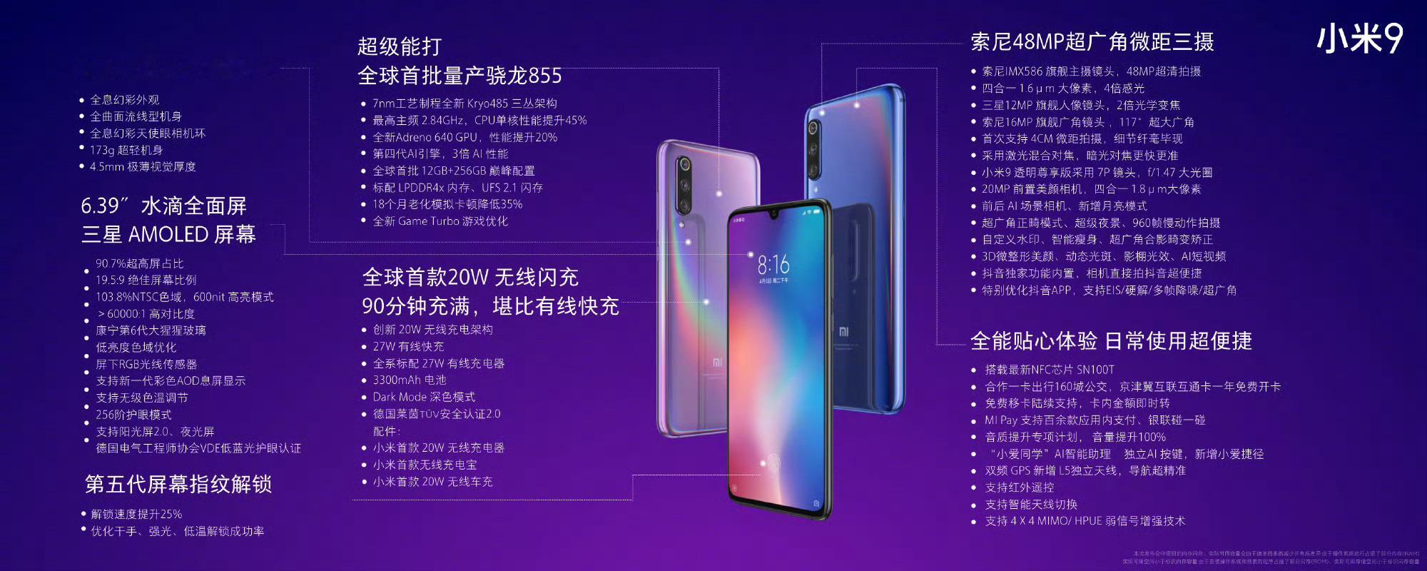 7年前的今天，小米9发布①好看：全曲面全息幻彩机身，仿佛握着一道彩虹 ②能打：骁