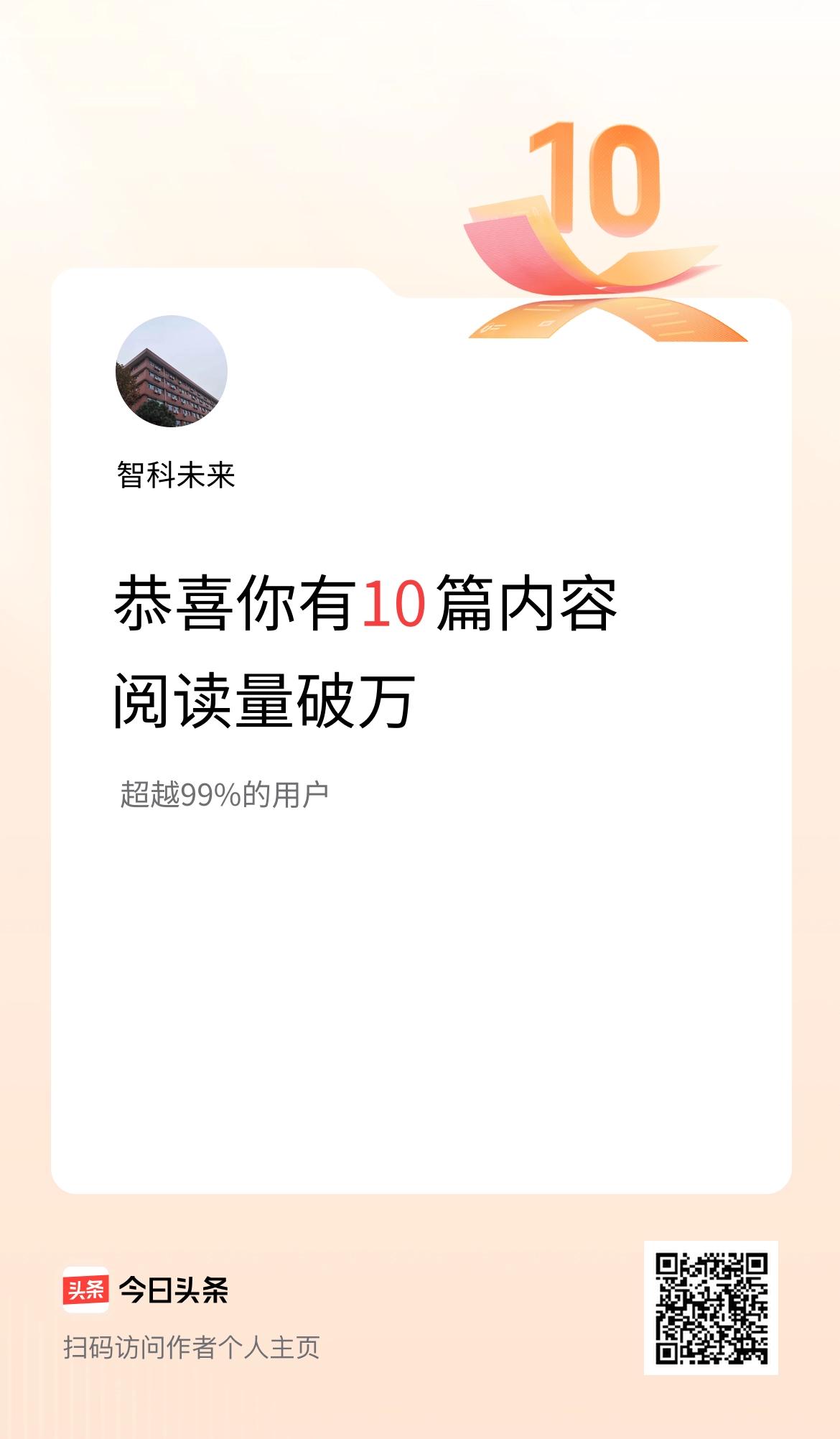 我在头条有10篇内容阅读破万了！
