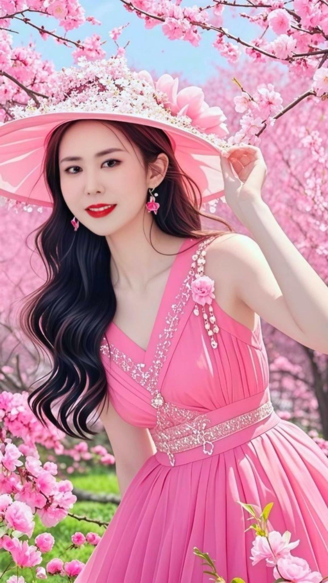 樱花树下，粉裙飘飘，春日浪漫，少女心满满！🌸💖